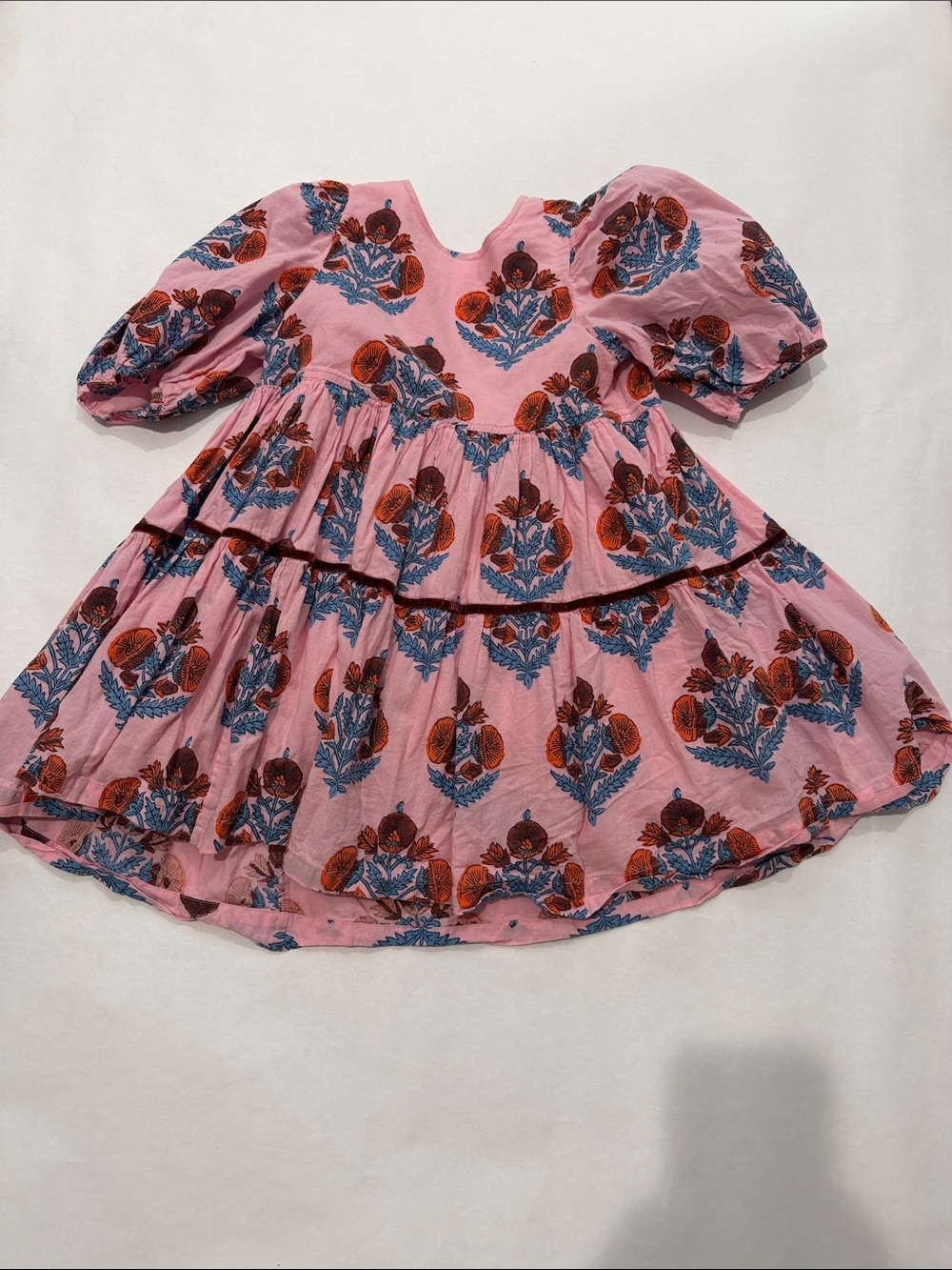 Pink Chicken Pink Floral Tiered Puff-Sleeve Cotton Dress